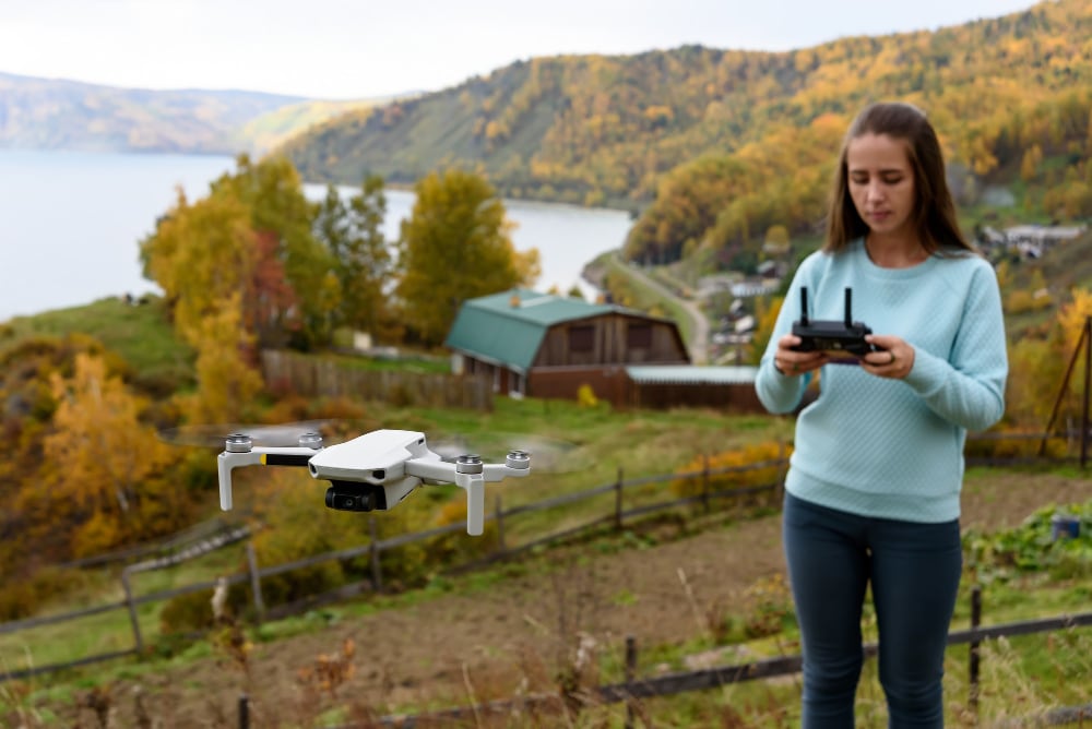 Drone flying over a rural property